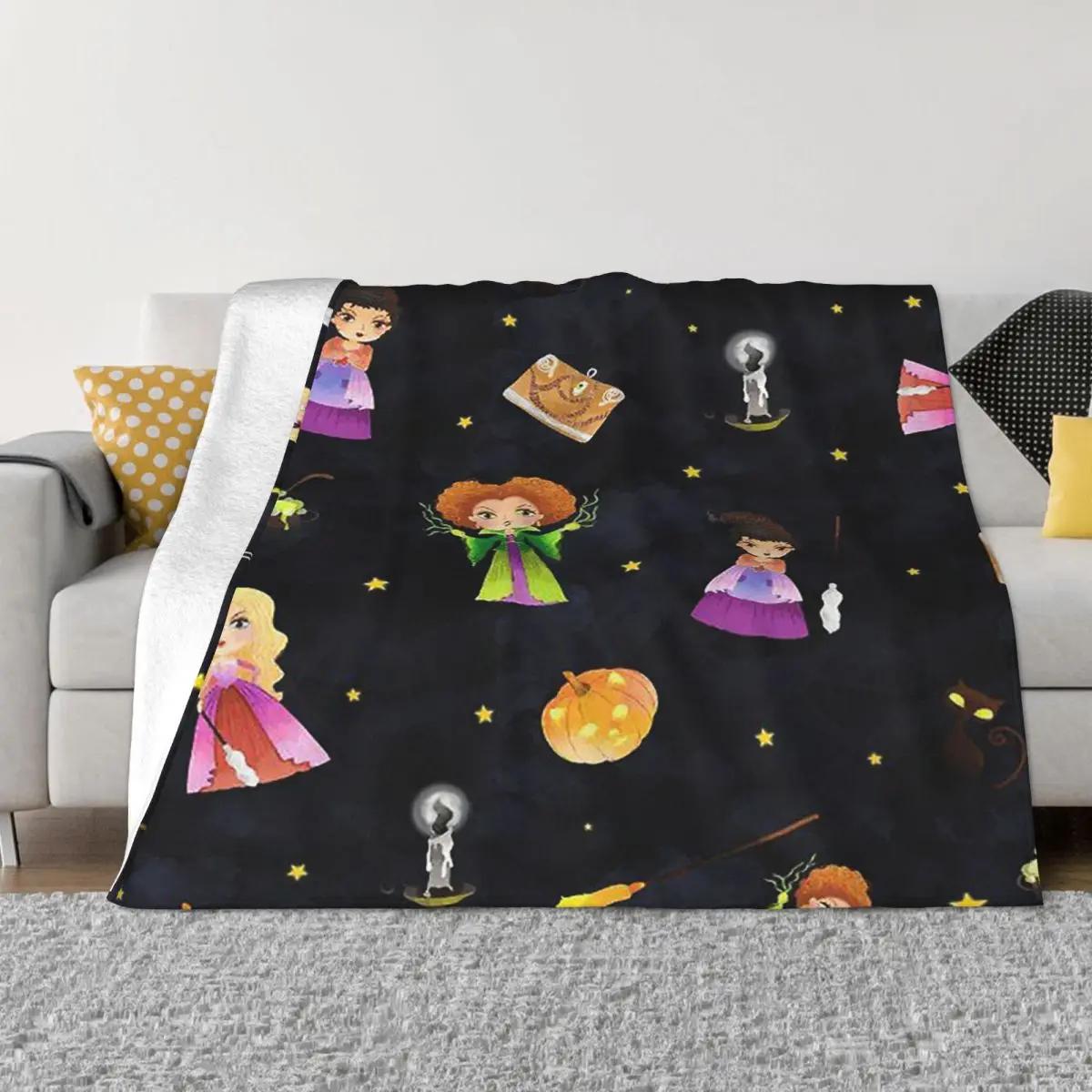 Witches Halloween Blanket Fleece Print Horror Film Breathable Lightweight Thin Throw Blanket for Sofa Travel Rug Pie